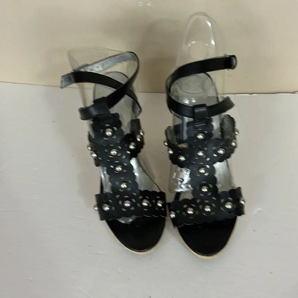Cato Studded Black Platform Wedge Espadrille Sandals Size 8